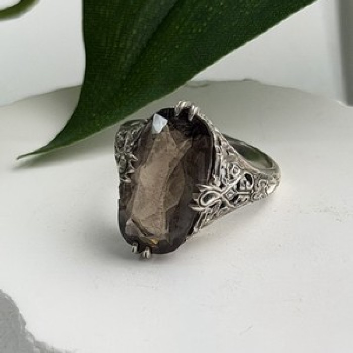 925 Sterling Silver Brown Tourmaline Ring Size 7