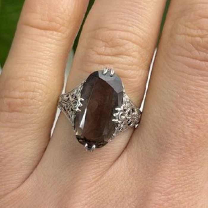 925 Sterling Silver Brown Tourmaline Ring Size 7