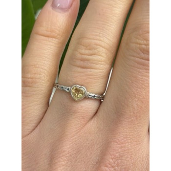 ATI 925 Sterling Silver Citrine Heart  Ring Size 6.5
