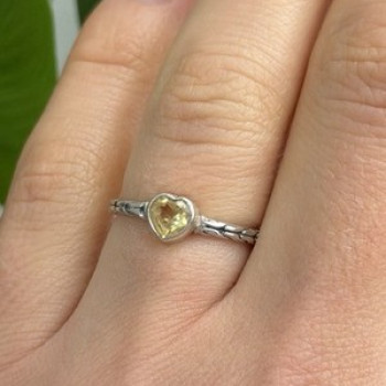 ATI 925 Sterling Silver Citrine Heart  Ring Size 6.5