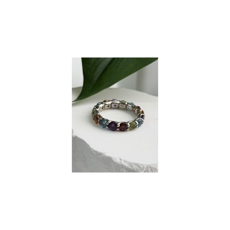 925 Sterling Silver Multi Color Spinel Band Ring Size 7