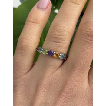 925 Sterling Silver Multi Color Spinel Band Ring Size 7