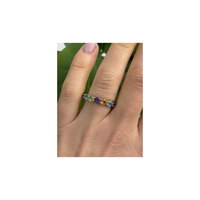 925 Sterling Silver Multi Color Spinel Band Ring Size 7