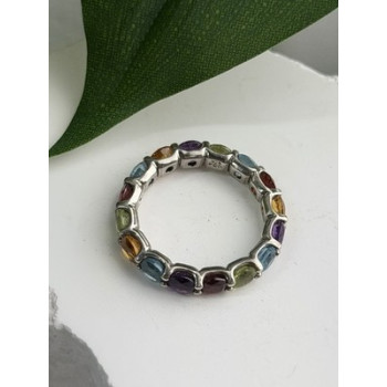 925 Sterling Silver Multi Color Spinel Band Ring Size 7