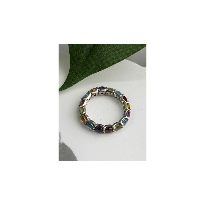 925 Sterling Silver Multi Color Spinel Band Ring Size 7