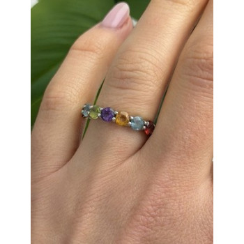 925 Sterling Silver Multi Color Spinel Band Ring Size 7