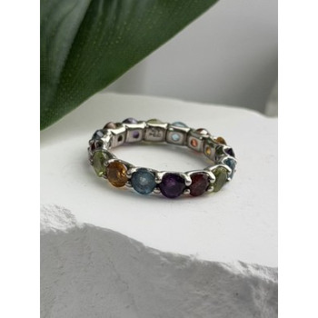 925 Sterling Silver Multi Color Spinel Band Ring Size 7