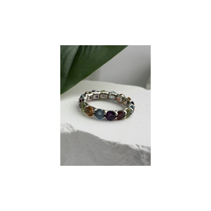 925 Sterling Silver Multi Color Spinel Band Ring Size 7