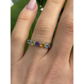 925 Sterling Silver Multi Color Spinel Band Ring Size 7