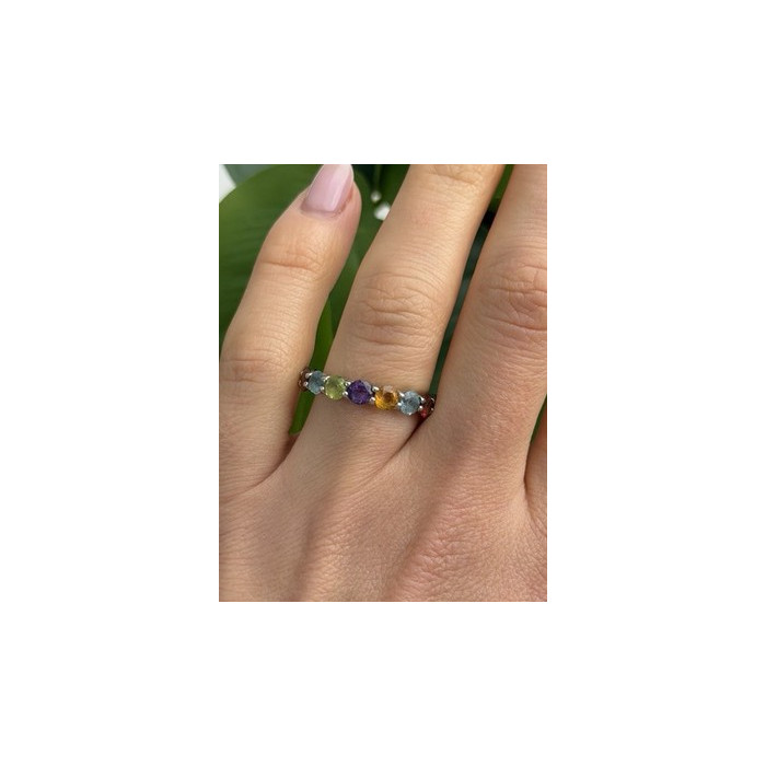 925 Sterling Silver Multi Color Spinel Band Ring Size 7