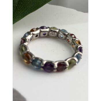 925 Sterling Silver Multi Color Spinel Band Ring Size 7