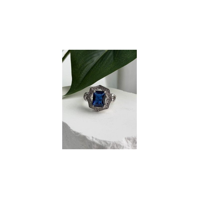 925 Sterling Silver Sapphire & Beryl Ring Size 5.5