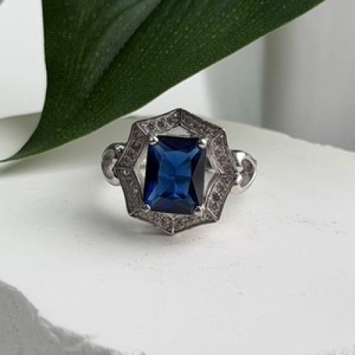 925 Sterling Silver Sapphire & Beryl Ring Size 5.5