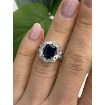 925 Sterling Silver Sapphire & Beryl Ring Size 5.5