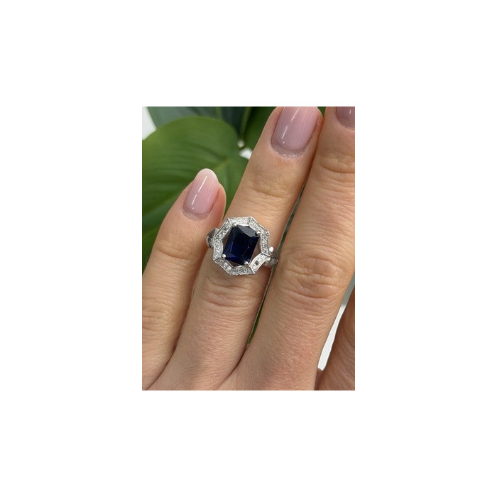 925 Sterling Silver Sapphire & Beryl Ring Size 5.5