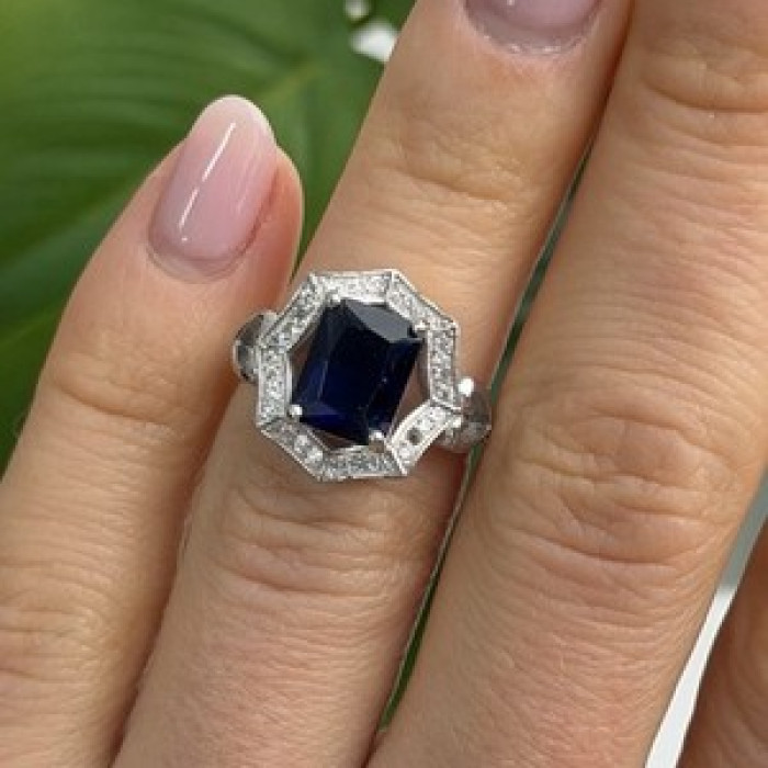 925 Sterling Silver Sapphire & Beryl Ring Size 5.5