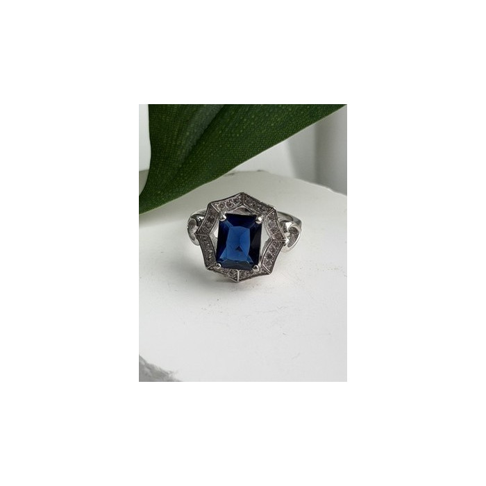 925 Sterling Silver Sapphire & Beryl Ring Size 5.5