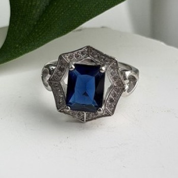 925 Sterling Silver Sapphire & Beryl Ring Size 5.5