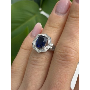 925 Sterling Silver Sapphire & Beryl Ring Size 5.5