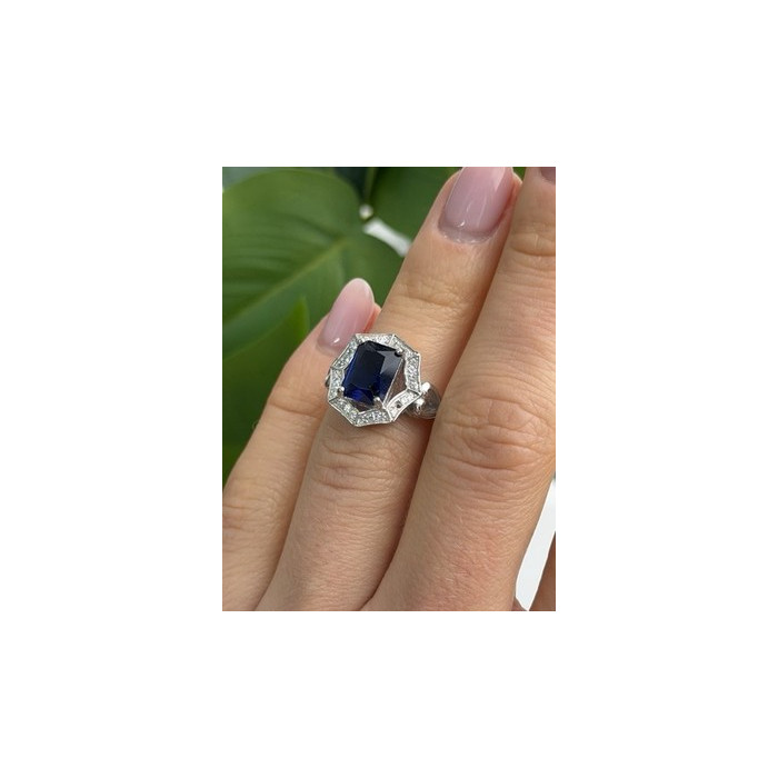 925 Sterling Silver Sapphire & Beryl Ring Size 5.5
