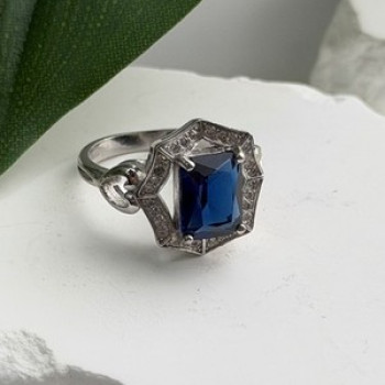 925 Sterling Silver Sapphire & Beryl Ring Size 5.5