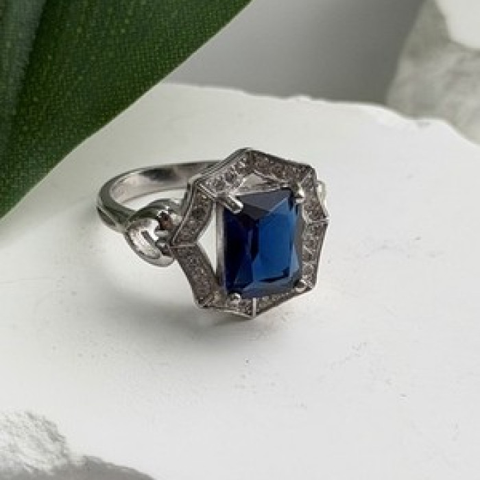 925 Sterling Silver Sapphire & Beryl Ring Size 5.5