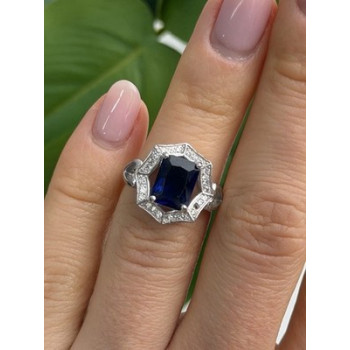 925 Sterling Silver Sapphire & Beryl Ring Size 5.5
