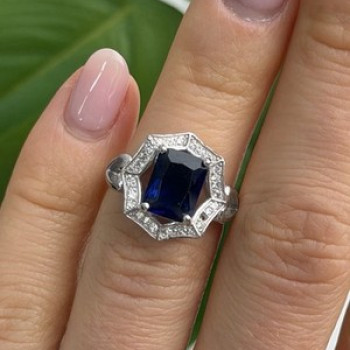 925 Sterling Silver Sapphire & Beryl Ring Size 5.5