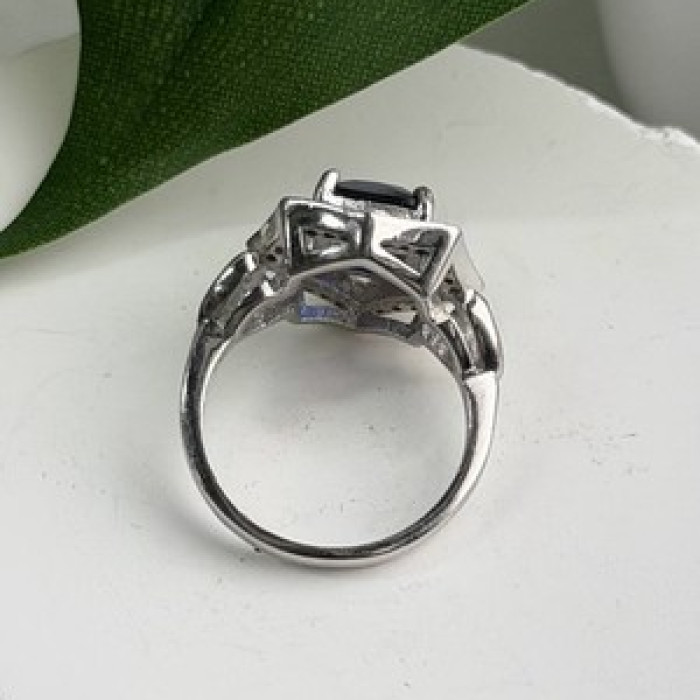 925 Sterling Silver Sapphire & Beryl Ring Size 5.5