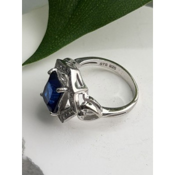 925 Sterling Silver Sapphire & Beryl Ring Size 5.5