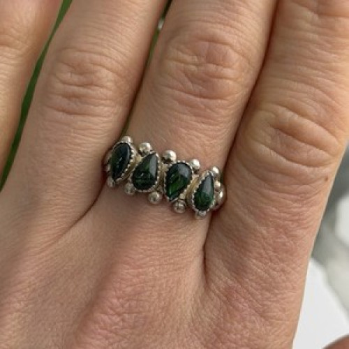 Vintage 925 Sterling Silver Green Paua Shell Ring Size 10