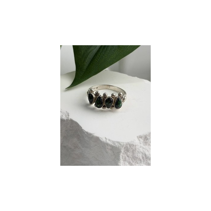 Vintage 925 Sterling Silver Green Paua Shell Ring Size 10