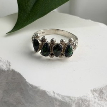 Vintage 925 Sterling Silver Green Paua Shell Ring Size 10