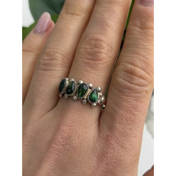 Vintage 925 Sterling Silver Green Paua Shell Ring Size 10