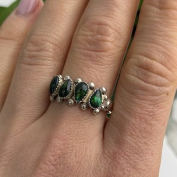 Vintage 925 Sterling Silver Green Paua Shell Ring Size 10