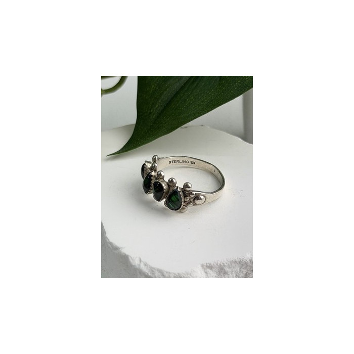 Vintage 925 Sterling Silver Green Paua Shell Ring Size 10