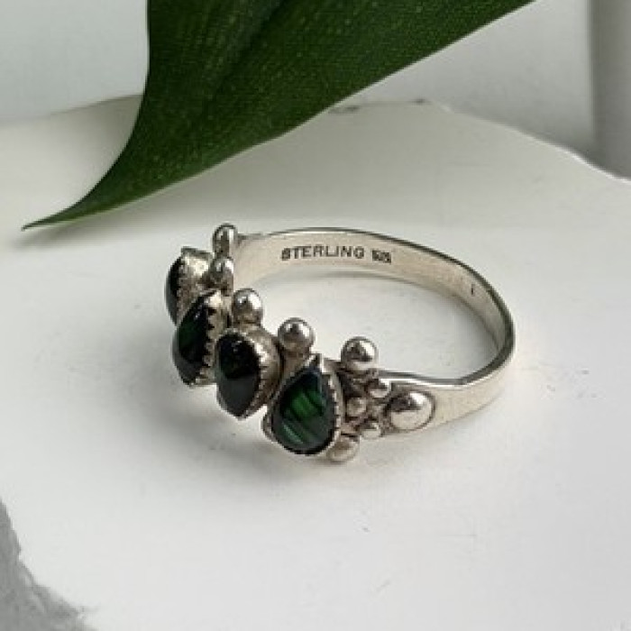Vintage 925 Sterling Silver Green Paua Shell Ring Size 10