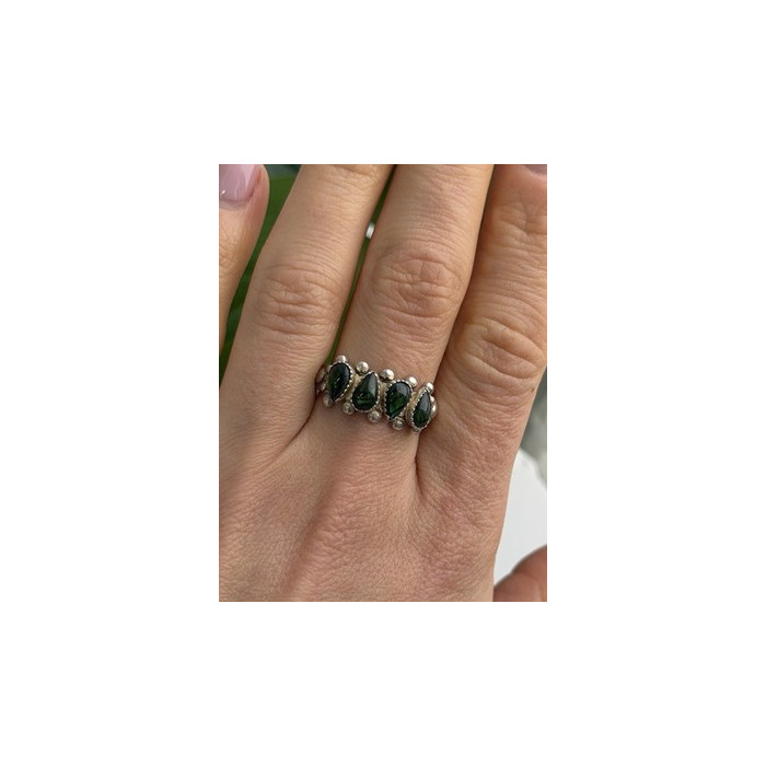 Vintage 925 Sterling Silver Green Paua Shell Ring Size 10