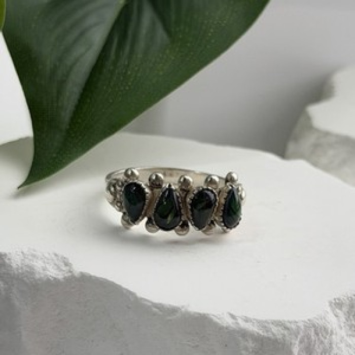 Vintage 925 Sterling Silver Green Paua Shell Ring Size 10