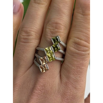 Beautiful Design 925 Sterling Silver 3 Color Spinel Ring Size 10