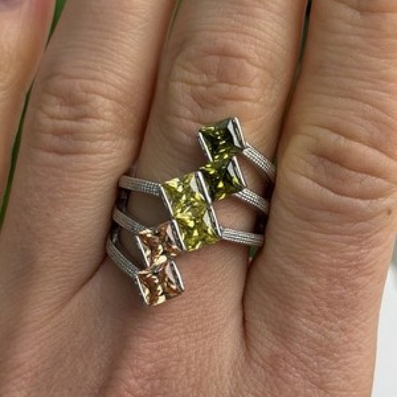 Beautiful Design 925 Sterling Silver 3 Color Spinel Ring Size 10