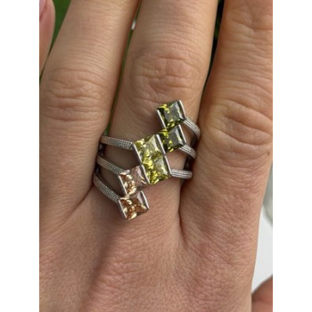 Beautiful Design 925 Sterling Silver 3 Color Spinel Ring Size 10