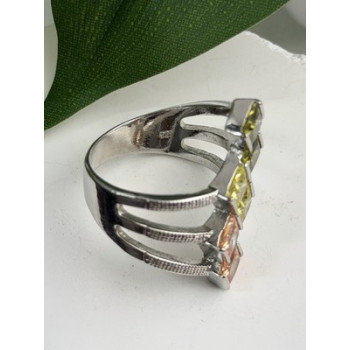 Beautiful Design 925 Sterling Silver 3 Color Spinel Ring Size 10