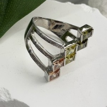 Beautiful Design 925 Sterling Silver 3 Color Spinel Ring Size 10