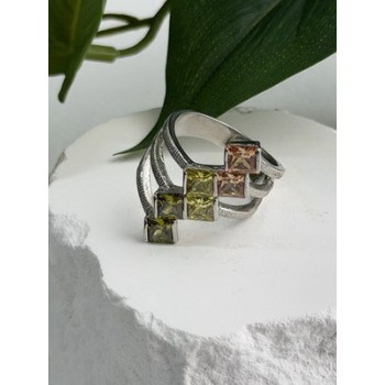 Beautiful Design 925 Sterling Silver 3 Color Spinel Ring Size 10