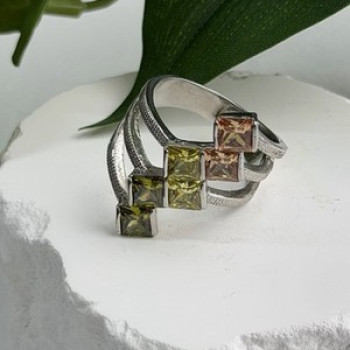 Beautiful Design 925 Sterling Silver 3 Color Spinel Ring Size 10