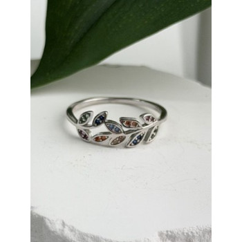 925 Sterling Silver Leaves Multi Color Spinel Ring Size 7