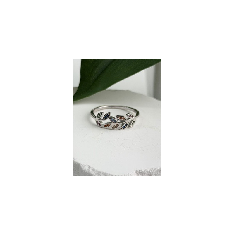 925 Sterling Silver Leaves Multi Color Spinel Ring Size 7