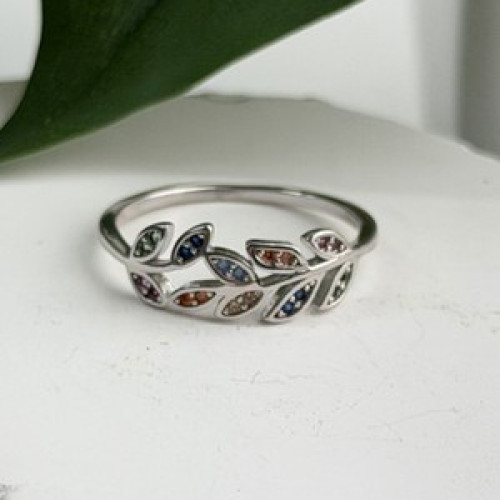 925 Sterling Silver Leaves Multi Color Spinel Ring Size 7