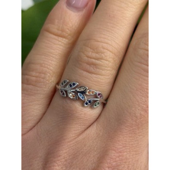 925 Sterling Silver Leaves Multi Color Spinel Ring Size 7